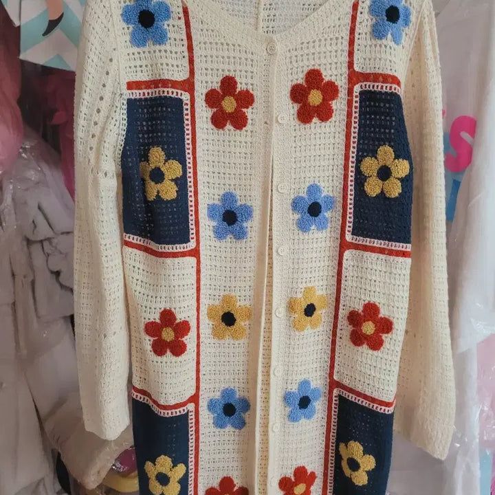 [BUNJANG] Floral Crochet Knit Cardigan Ivory / 꽃무늬 크로셰 뜨개 가디건 아이보리