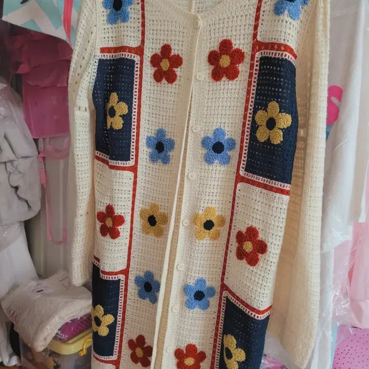 [BUNJANG] Floral Crochet Knit Cardigan Ivory / 꽃무늬 크로셰 뜨개 가디건 아이보리