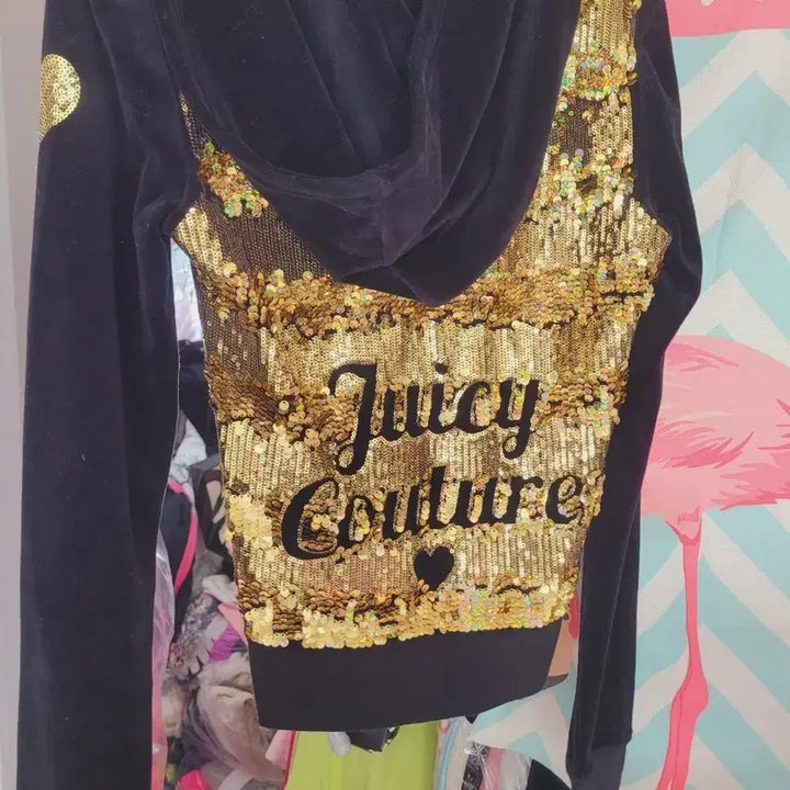 [BUNJANG] Juicy Couture Velvet Sequin Zip-Up Hoodie / 쥬시꾸뛰르 벨벳 후드집업 금장 스팽글