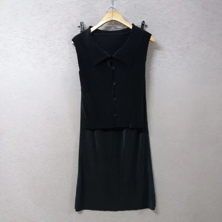 [BUNJANG] Black Pleated Blouse and Long Skirt Set / B5-7/블랙 플리츠 블라우스 롱스커트 세트 여성