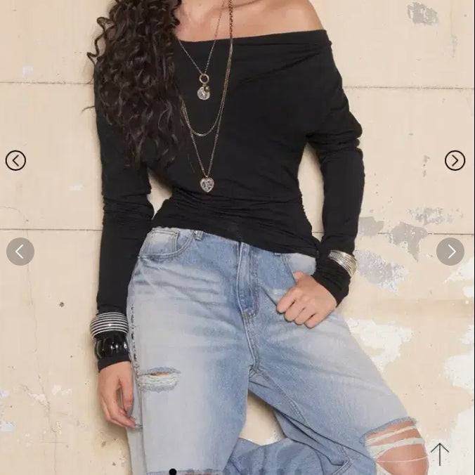 [BUNJANG] Hilda Drape Black Top / 힐다 드레이프 블랙 탑 1회착용