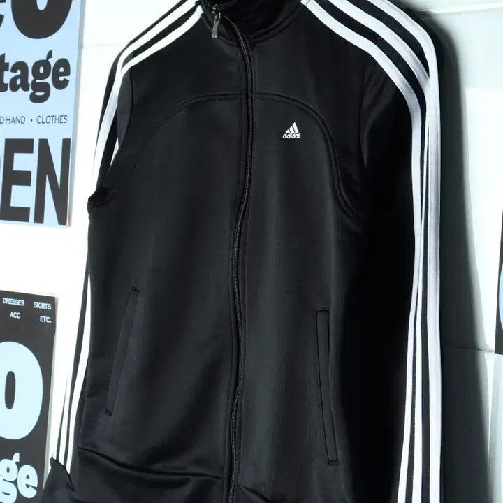 [BUNJANG] Adidas Full-Zip Windbreaker Jacket Jersey Black Three Stripes / W(S) 아디다스 집업 바람막이 점퍼자켓 져지 블랙 삼선-7575