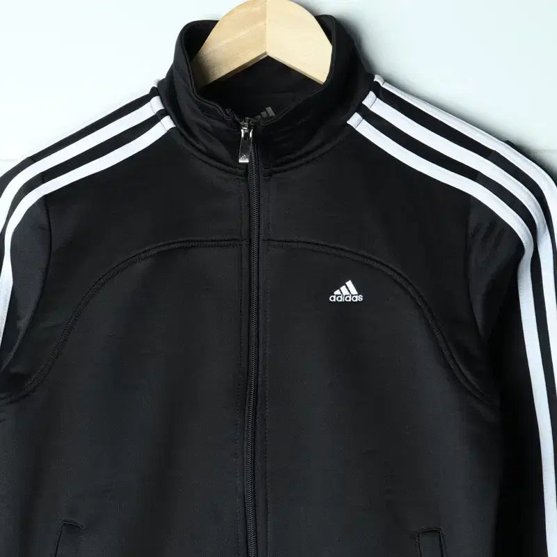 [BUNJANG] Adidas Full-Zip Windbreaker Jacket Jersey Black Three Stripes / W(S) 아디다스 집업 바람막이 점퍼자켓 져지 블랙 삼선-7575