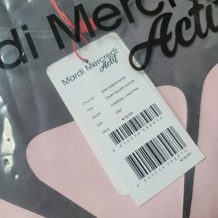 [BUNJANG] Mardi Mercredi Active T-Shirt Square Flower Charcoal Pale Pink / [마르디 메크르디 악티프] TSHIRT SQUARE FLOWER_
