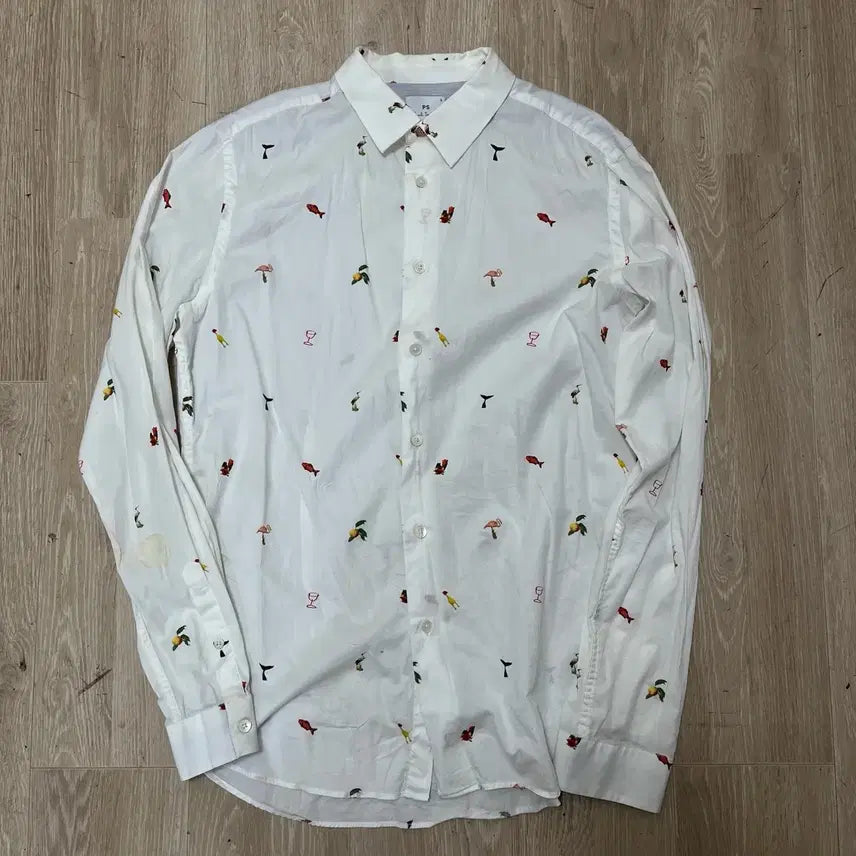 [BUNJANG] Paul Smith Slim Fit Embroidered Parrot &amp; Fish Pattern Oxford Shirt White / 폴스미스 슬림핏 자수 패턴 옥스퍼드 셔츠 [화이트] S/90