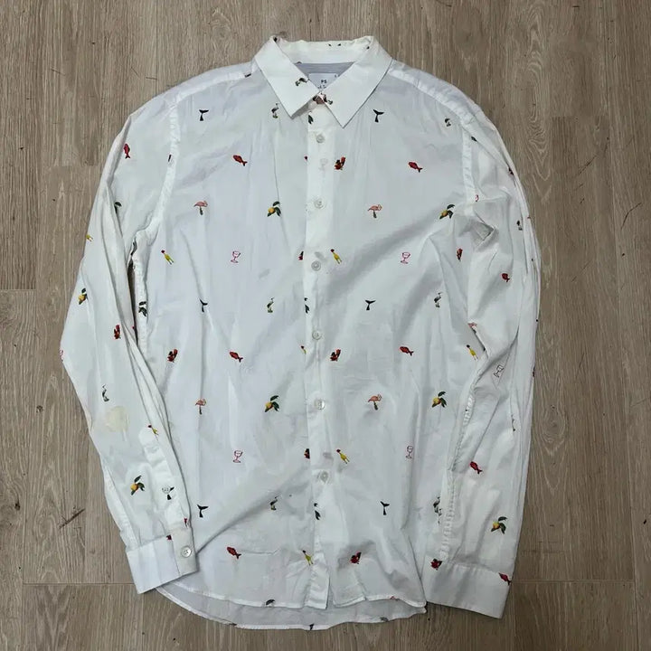 [BUNJANG] Paul Smith Slim Fit Embroidered Parrot &amp; Fish Pattern Oxford Shirt White / 폴스미스 슬림핏 자수 패턴 옥스퍼드 셔츠 [화이트] S/90