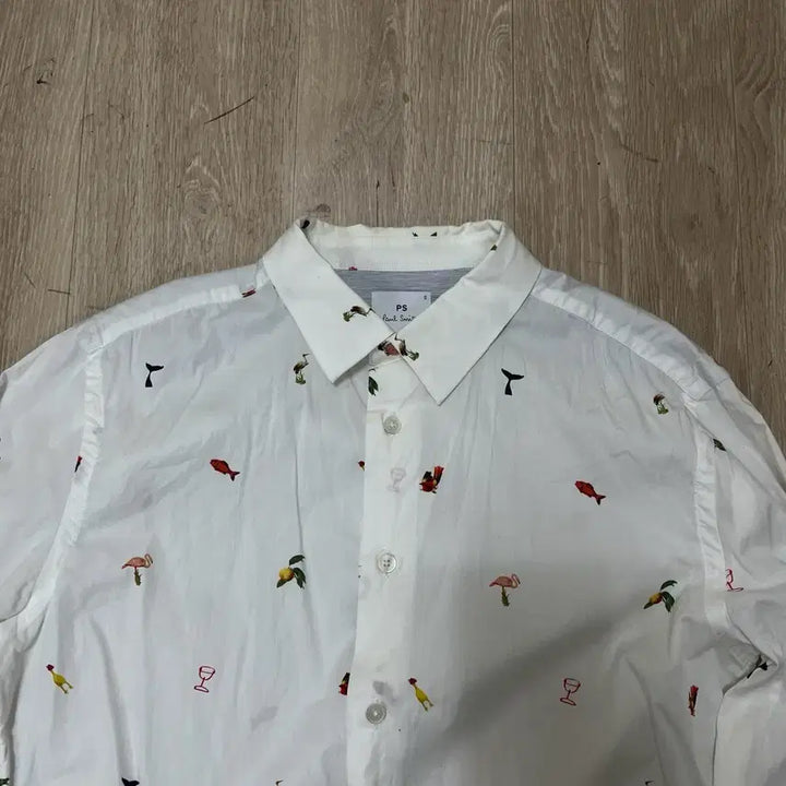 [BUNJANG] Paul Smith Slim Fit Embroidered Parrot &amp; Fish Pattern Oxford Shirt White / 폴스미스 슬림핏 자수 패턴 옥스퍼드 셔츠 [화이트] S/90