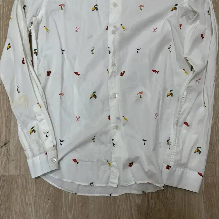 [BUNJANG] Paul Smith Slim Fit Embroidered Parrot &amp; Fish Pattern Oxford Shirt White / 폴스미스 슬림핏 자수 패턴 옥스퍼드 셔츠 [화이트] S/90