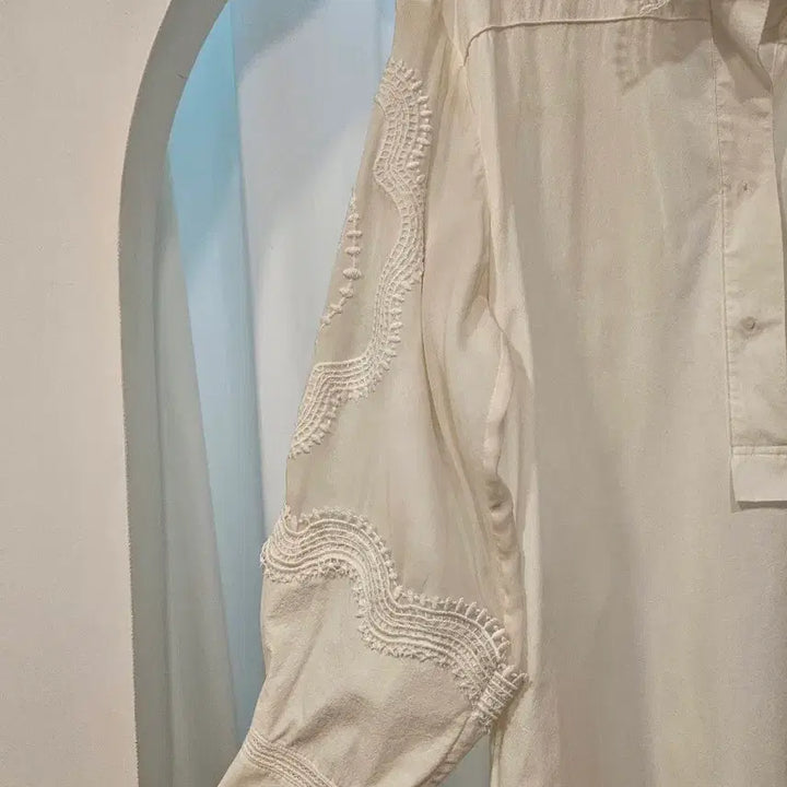 [BUNJANG] Hansem LANVIN White Lace Detail Long Shirt Dress / 한섬 랑방 원피스