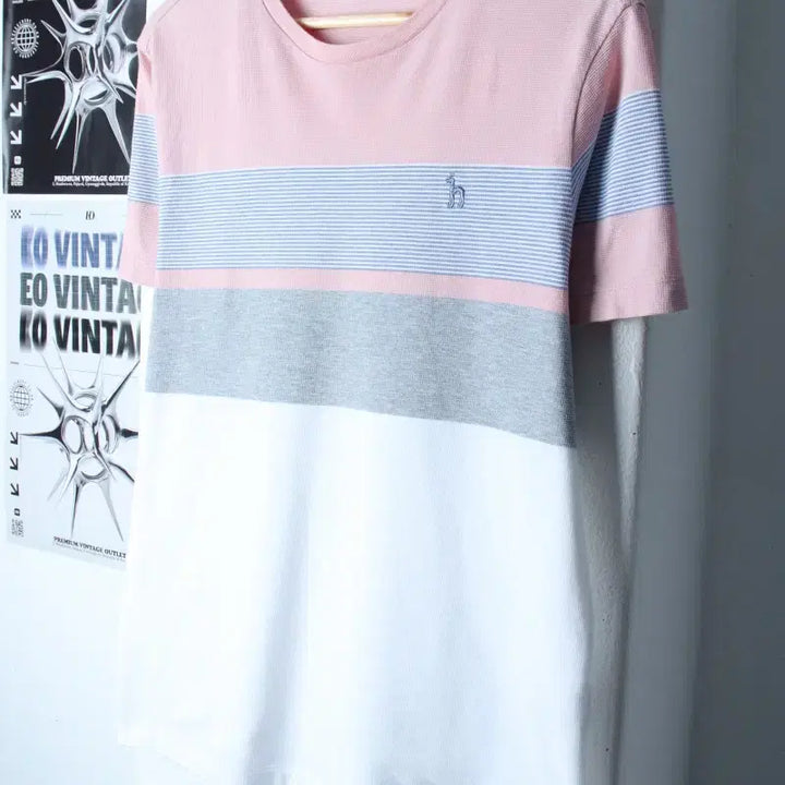 [BUNJANG] Hazzys Striped Color Mix Half-Sleeve T-Shirt / (L-XL) 헤지스 반팔 티셔츠 스트라이프 컬러믹스 올드스쿨-757D