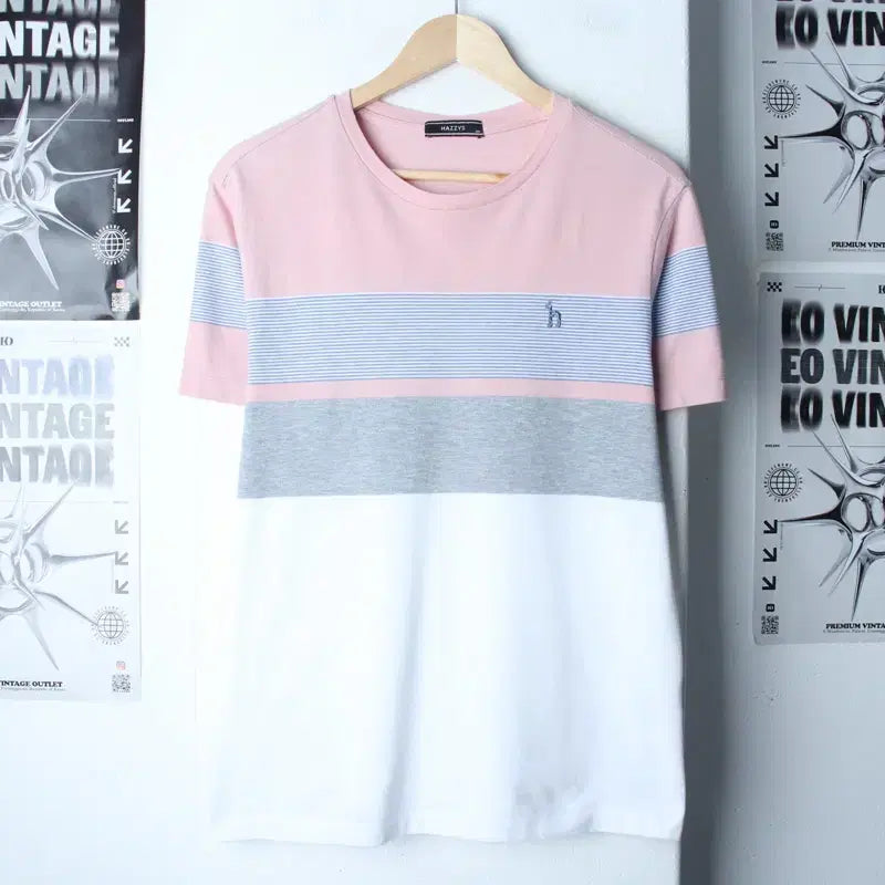 [BUNJANG] Hazzys Striped Color Mix Half-Sleeve T-Shirt / (L-XL) 헤지스 반팔 티셔츠 스트라이프 컬러믹스 올드스쿨-757D