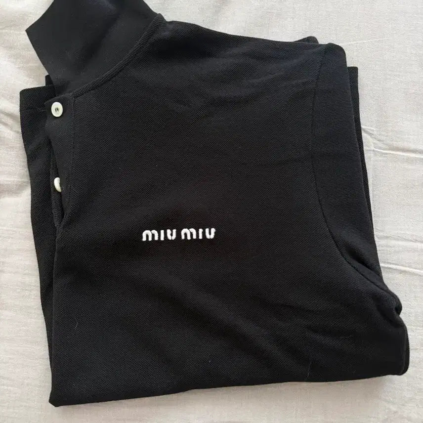 [BUNJANG] Miu Miu Cotton Pique Polo Shirt Black M / 미우미우 코튼 피케 폴로셔츠 블랙 M