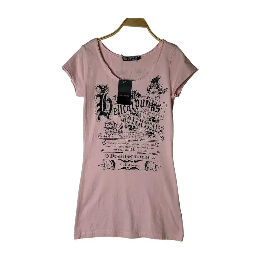 [BUNJANG] HELL CAT PUNKS Punk Short Sleeve T-Shirt Pink / [HELL CAT PUNKS] 헬캣펑크스 펑크 반팔티셔츠(새상품)