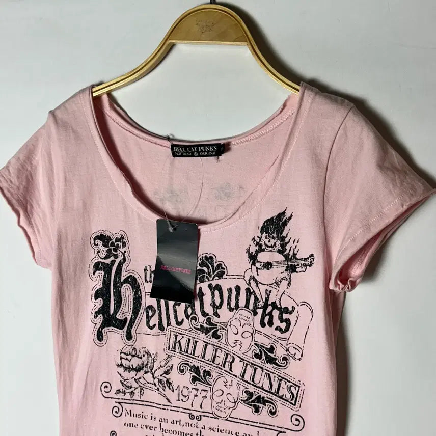 [BUNJANG] HELL CAT PUNKS Punk Short Sleeve T-Shirt Pink / [HELL CAT PUNKS] 헬캣펑크스 펑크 반팔티셔츠(새상품)