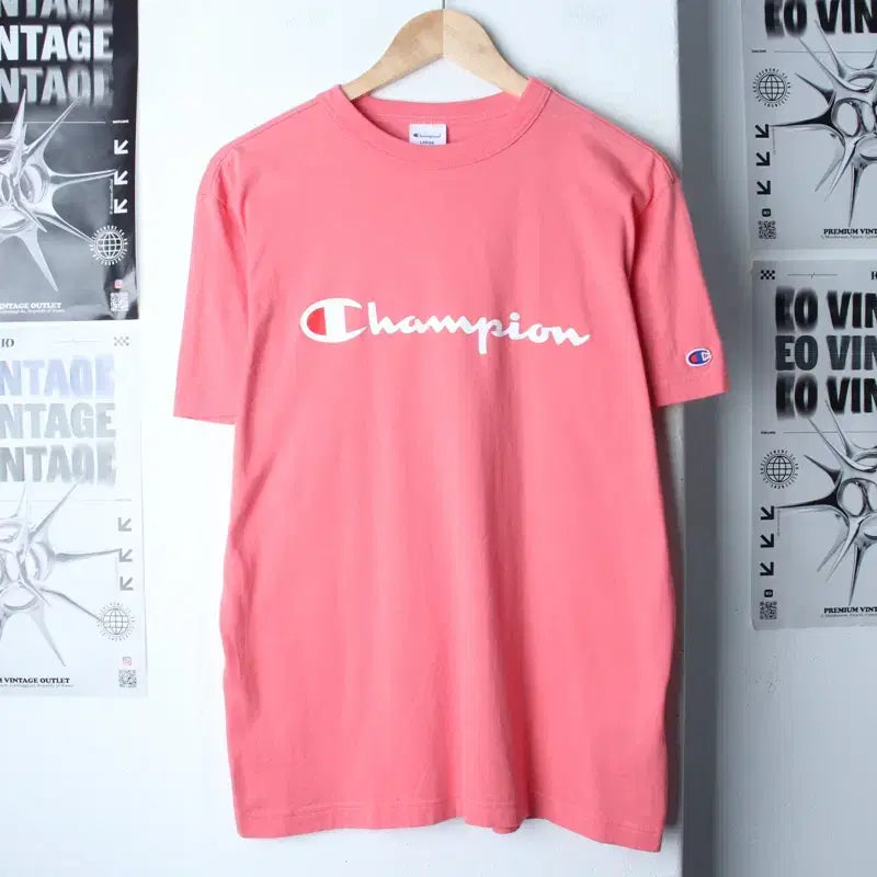 [BUNJANG] Champion Big Logo Short Sleeve T-Shirt Pink / (L) 챔피온 반팔 티셔츠 빅로고 핑크 올드스쿨-757F