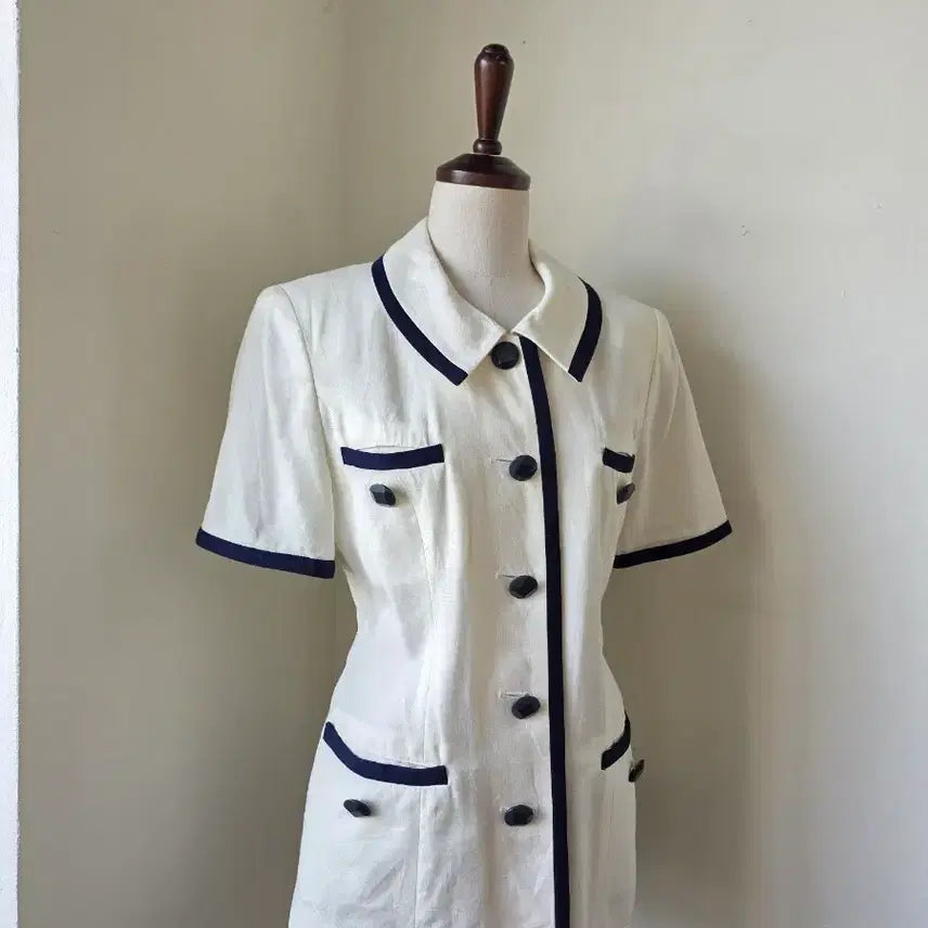 [BUNJANG] Colorblock Linen Short Sleeve Jacket / 배색 린넨 반팔 자켓