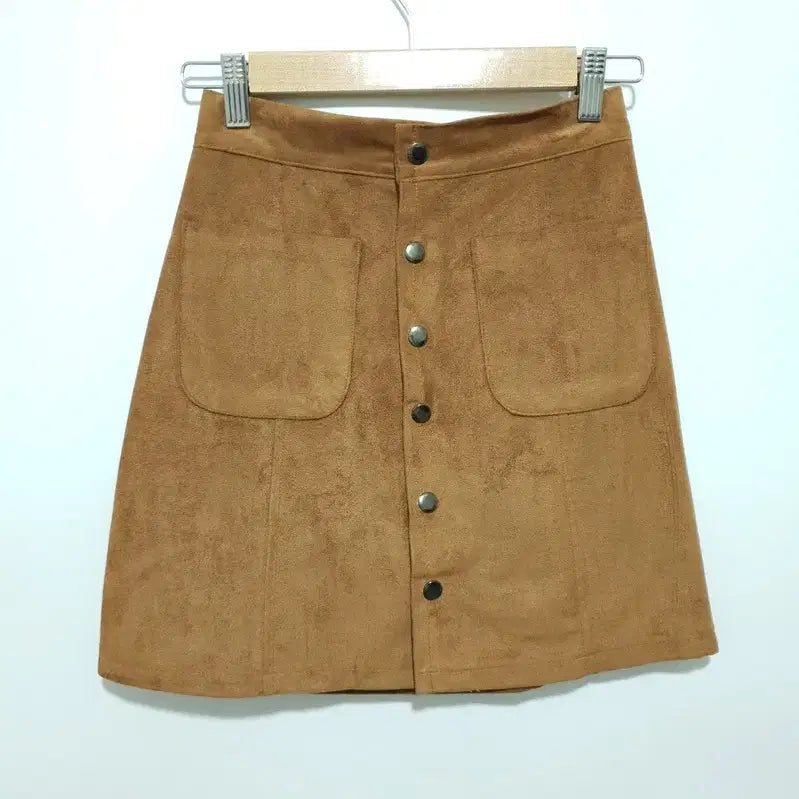 [BUNJANG] Suede Button Pocket Skirt / 스웨이드 버튼 포켓 스커트 F