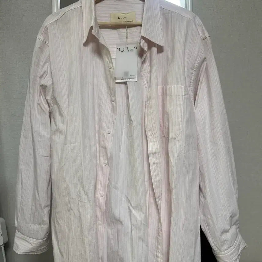 [BUNJANG] Bower Airy Striped Oversized Shirt - Pink / Bower airy 스트라이프 오버핏 셔츠 핑크