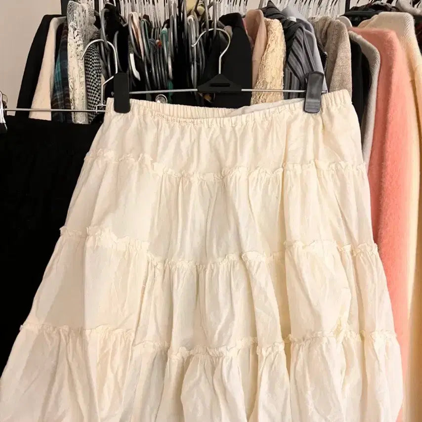 [BUNJANG] Vintage Ivory Tiered Mini Skirt / 아이보리 캉캉 스커트 | 빈티지