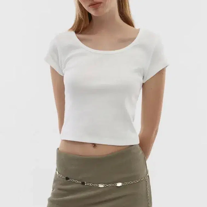 [BUNJANG] Black Up Cool U-Neck Cropped T-Shirt / 블랙업 쿨 유넥 크롭티