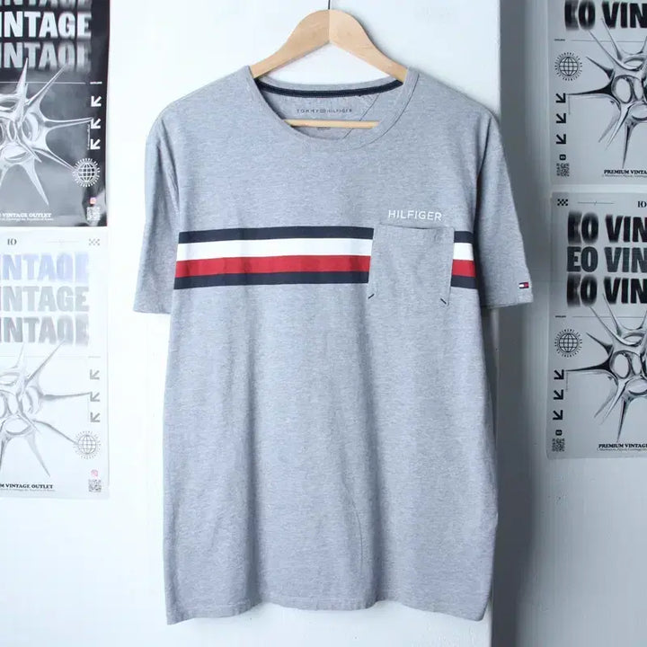 [BUNJANG] Tommy Hilfiger T-Shirt Pocket Grey Old School (L-XL) / (L-XL) 타미힐피거 반팔 티셔츠 포켓 그레이 올드스쿨-7583
