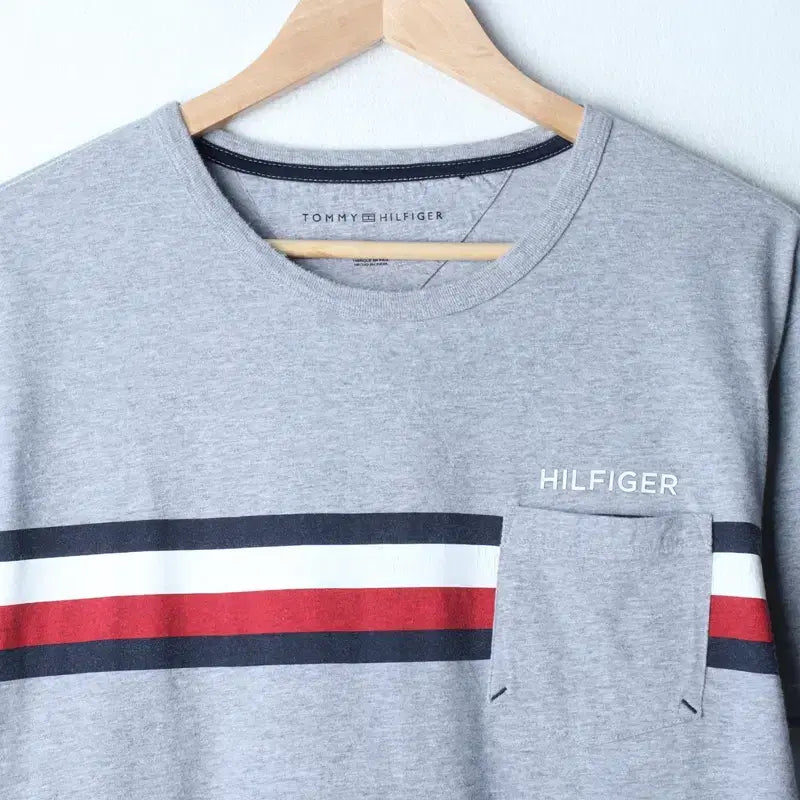 [BUNJANG] Tommy Hilfiger T-Shirt Pocket Grey Old School (L-XL) / (L-XL) 타미힐피거 반팔 티셔츠 포켓 그레이 올드스쿨-7583