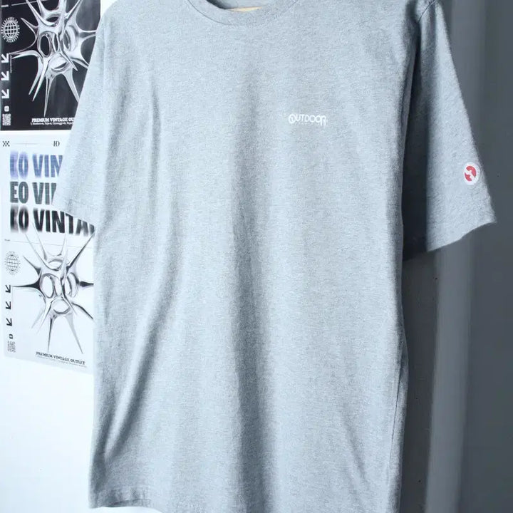 [BUNJANG] Outdoor Half Sleeve T-Shirt (M-L) with Back Logo, Grey, Old School / (M-L) 아웃도어 반팔 티셔츠 백로고 그레이 올드스쿨-7584