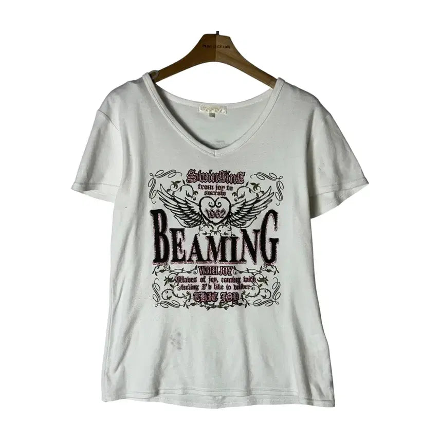 [BUNJANG] Viante Wing Heart Glitter Printing Short Sleeve T-Shirt / [JPN] viante 윙하트 글리터 프린팅 반팔티셔츠
