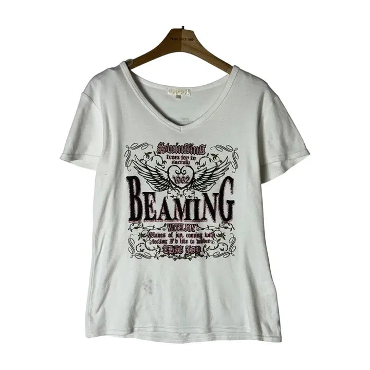 [BUNJANG] Viante Wing Heart Glitter Printing Short Sleeve T-Shirt / [JPN] viante 윙하트 글리터 프린팅 반팔티셔츠