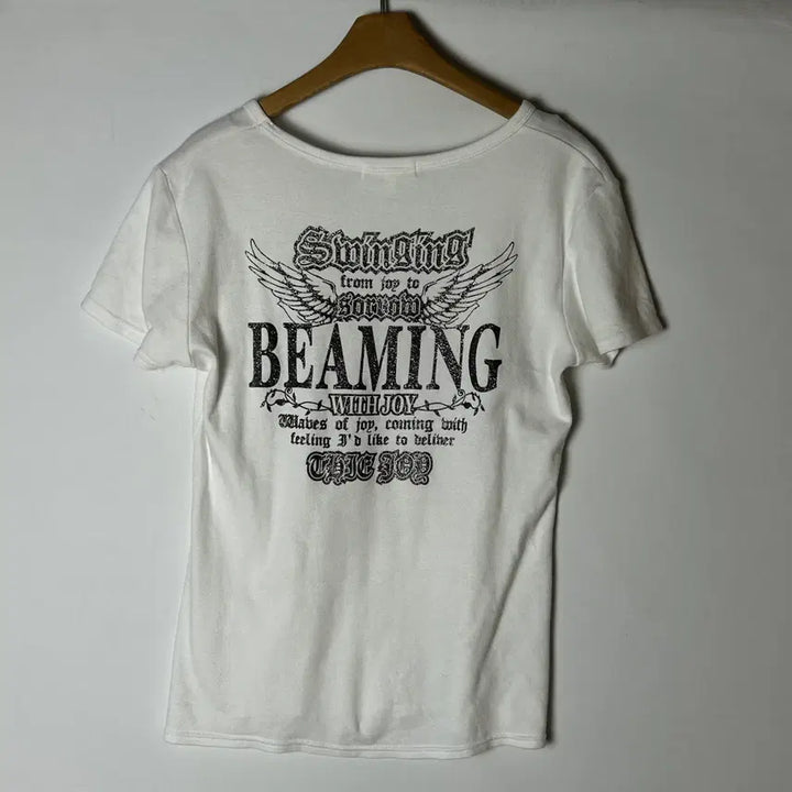 [BUNJANG] Viante Wing Heart Glitter Printing Short Sleeve T-Shirt / [JPN] viante 윙하트 글리터 프린팅 반팔티셔츠