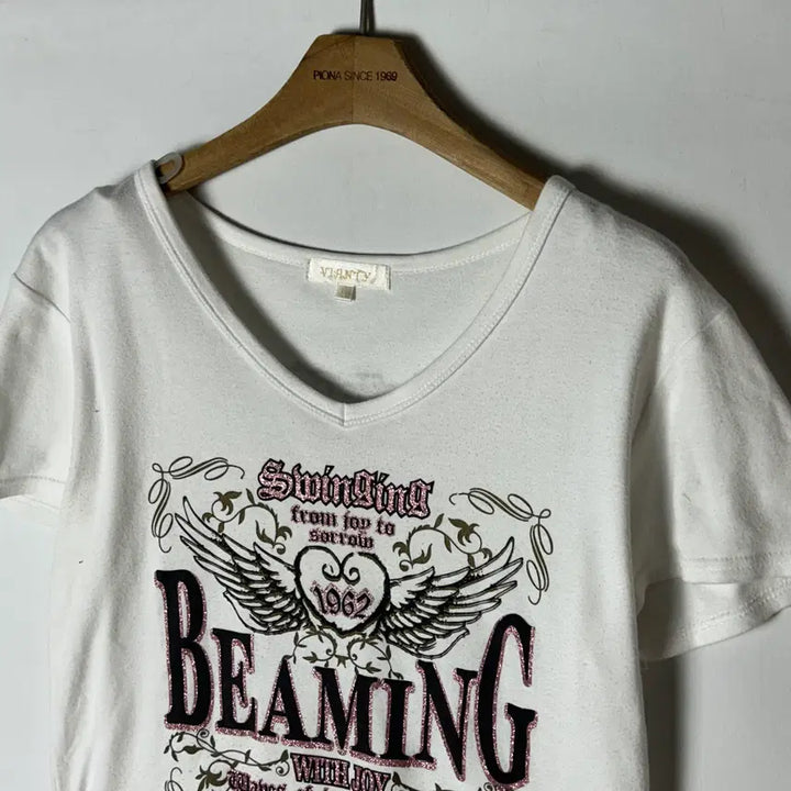 [BUNJANG] Viante Wing Heart Glitter Printing Short Sleeve T-Shirt / [JPN] viante 윙하트 글리터 프린팅 반팔티셔츠