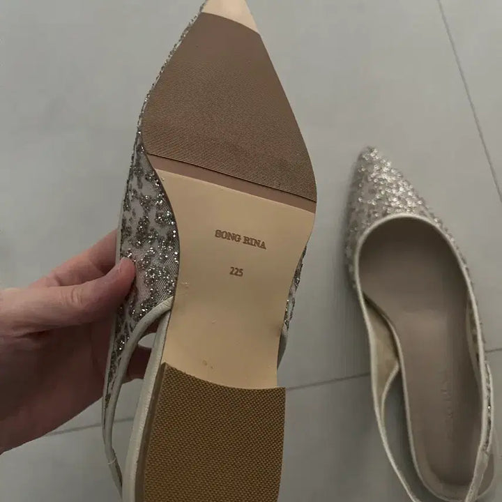 [BUNJANG] Song Lina Glitter Gold Leather Slingback Sandals (225) / 송리나 글리터 골드 가죽 샌들 슬링백 슈즈 225