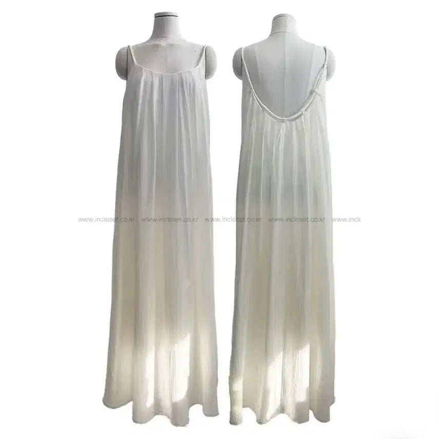 [BUNJANG] Ivory Linen Strap Sleeveless Long Dress / 아이보리 린넨 스트랩 나시 롱원피스