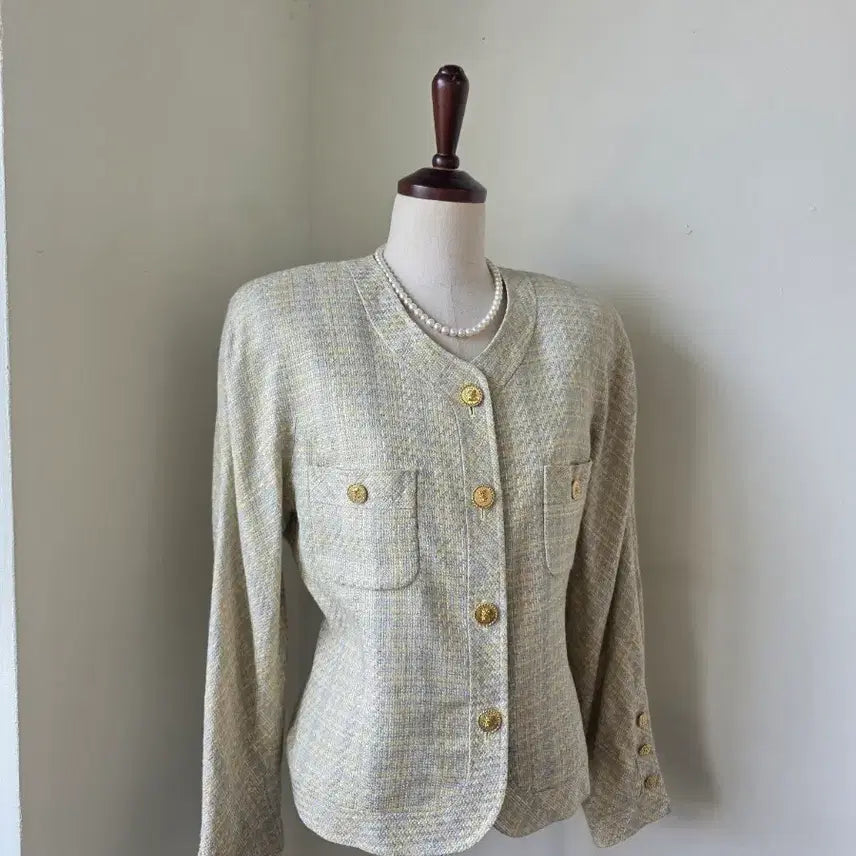 [BUNJANG] Gold Trim Tweed Wool Silk Jacket / 금장 트위드 울 실크 자켓