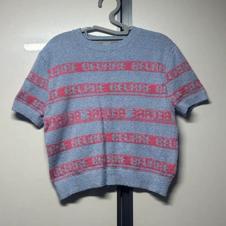 [BUNJANG] 8seconds Blue &amp; Pink Stripe Knit Short Sleeve T-shirt / 에잇세컨즈 블루 핑크 스트라이프 니트 반팔S