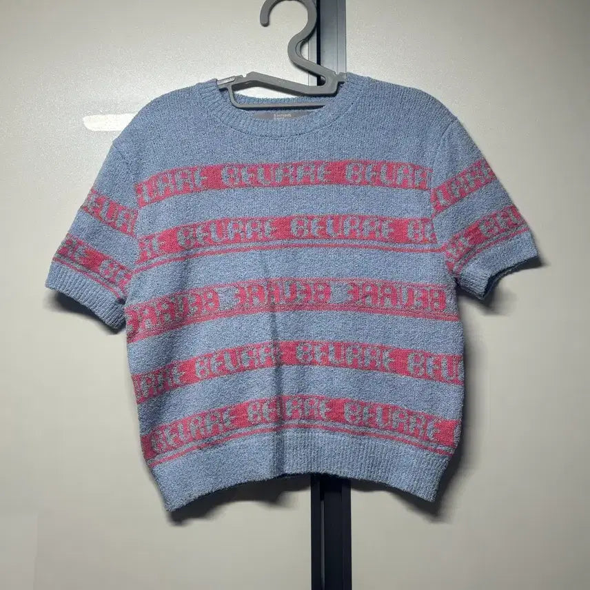 [BUNJANG] 8seconds Blue &amp; Pink Stripe Knit Short Sleeve T-shirt / 에잇세컨즈 블루 핑크 스트라이프 니트 반팔S