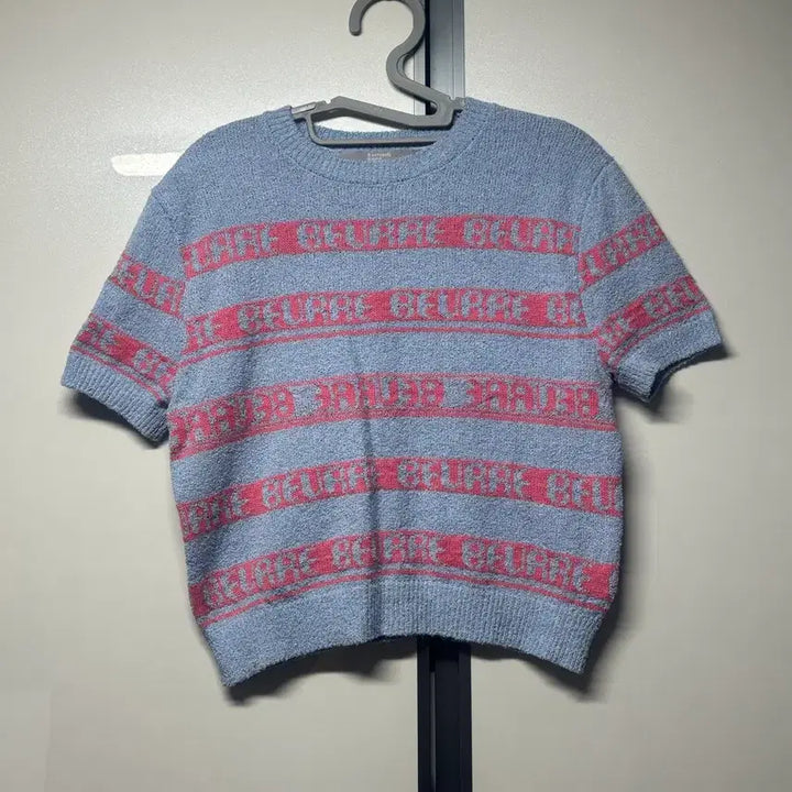 [BUNJANG] 8seconds Blue &amp; Pink Stripe Knit Short Sleeve T-shirt / 에잇세컨즈 블루 핑크 스트라이프 니트 반팔S