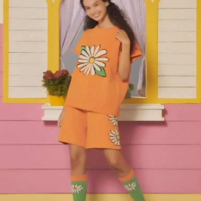 [BUNJANG] Wiggle Wiggle Pajama Set (Short) - Orange / 위글위글 파자마 세트 (숏)-오렌지