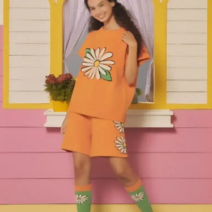 [BUNJANG] Wiggle Wiggle Pajama Set (Short) - Orange / 위글위글 파자마 세트 (숏)-오렌지