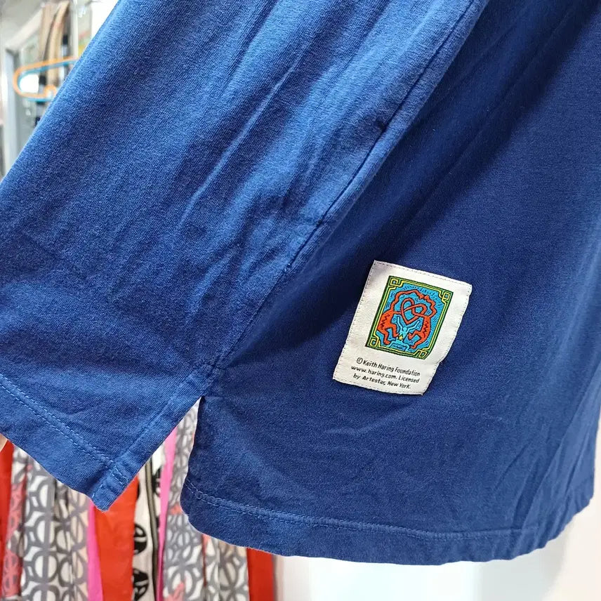 [BUNJANG] Keith Haring Globe Print Short Sleeve T-Shirt Navy 105 / 키스해링 지구본 프린팅 반팔 티셔츠 네이비105사이즈 여름  65005