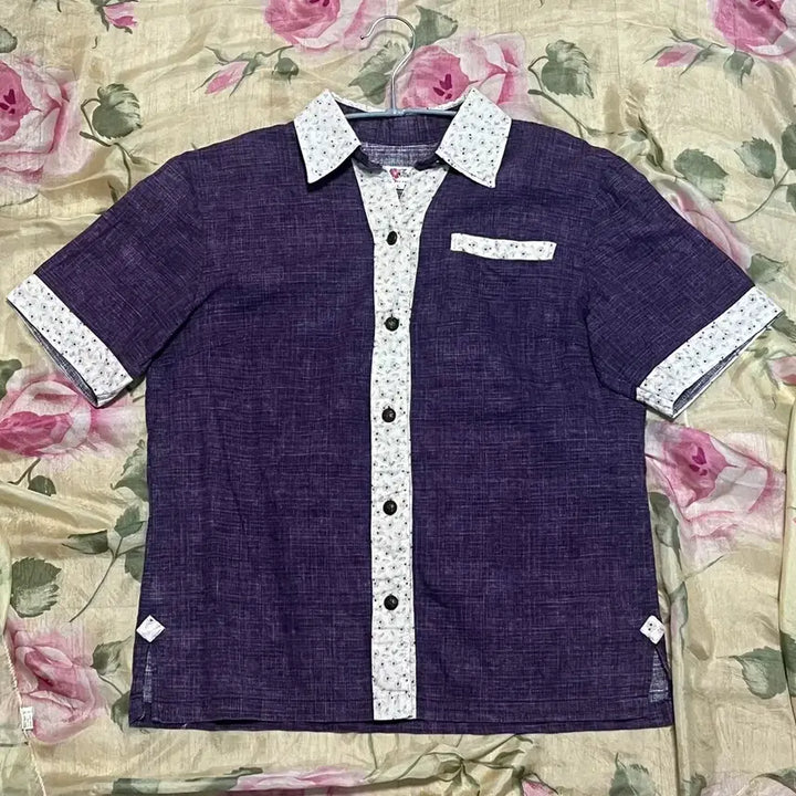 [BUNJANG] Vintage Purple Floral Short Sleeve Shirt / 빈티지 퍼플 플로랄 반팔 셔츠
