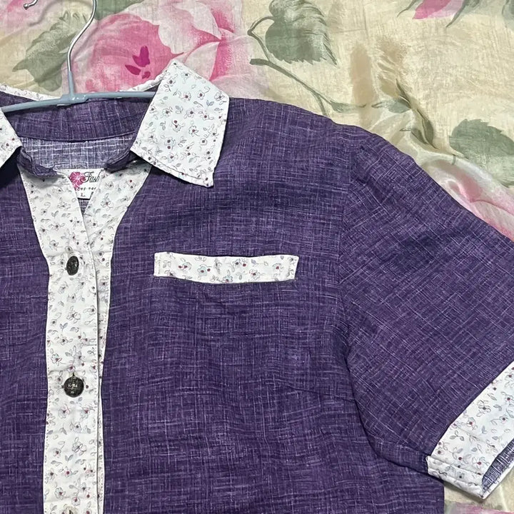 [BUNJANG] Vintage Purple Floral Short Sleeve Shirt / 빈티지 퍼플 플로랄 반팔 셔츠