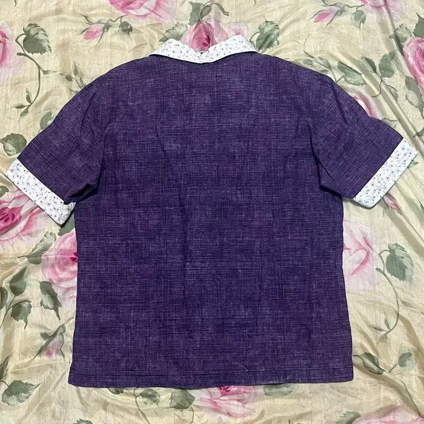 [BUNJANG] Vintage Purple Floral Short Sleeve Shirt / 빈티지 퍼플 플로랄 반팔 셔츠