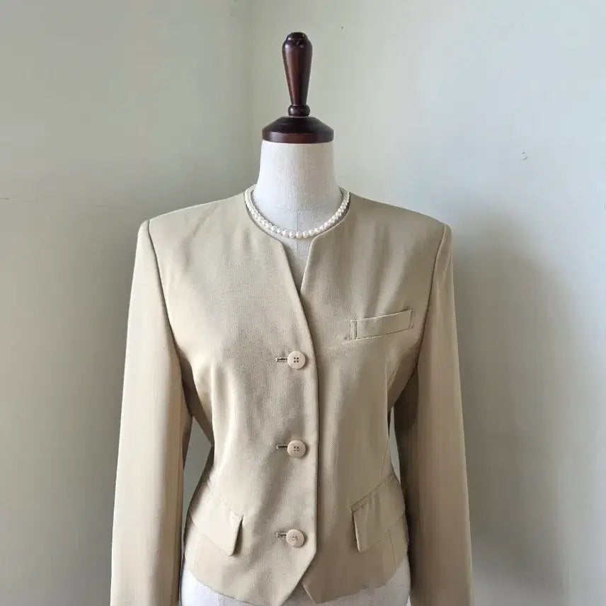 [BUNJANG] Beige Collarless Jacket / 베이지 노카라 자켓