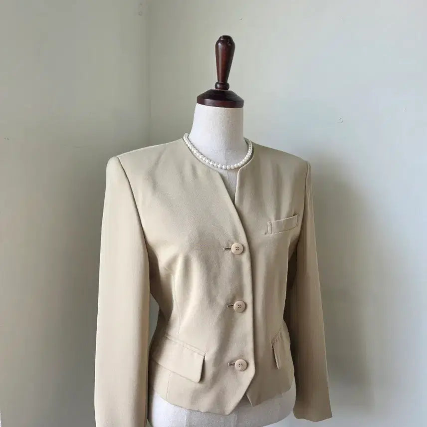 [BUNJANG] Beige Collarless Jacket / 베이지 노카라 자켓