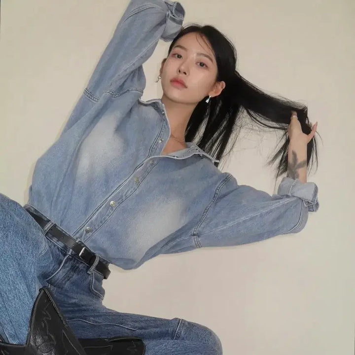 [BUNJANG] Faye Jade Oversized Denim Shirt / 페일제이드 오버핏 데님셔츠
