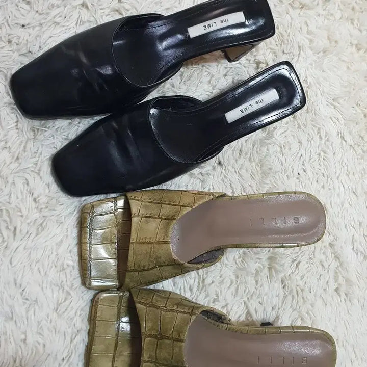 [BUNJANG] The Lime Black Mules &amp; Billie Khaki Crocodile Mules (Bundle Set) / 일괄가격/더라임 블랙 뮬과 빌리 카키 크로커다일 뮬 두 켤레예요사이즈는