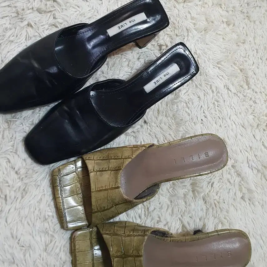 [BUNJANG] The Lime Black Mules &amp; Billie Khaki Crocodile Mules (Bundle Set) / 일괄가격/더라임 블랙 뮬과 빌리 카키 크로커다일 뮬 두 켤레예요사이즈는