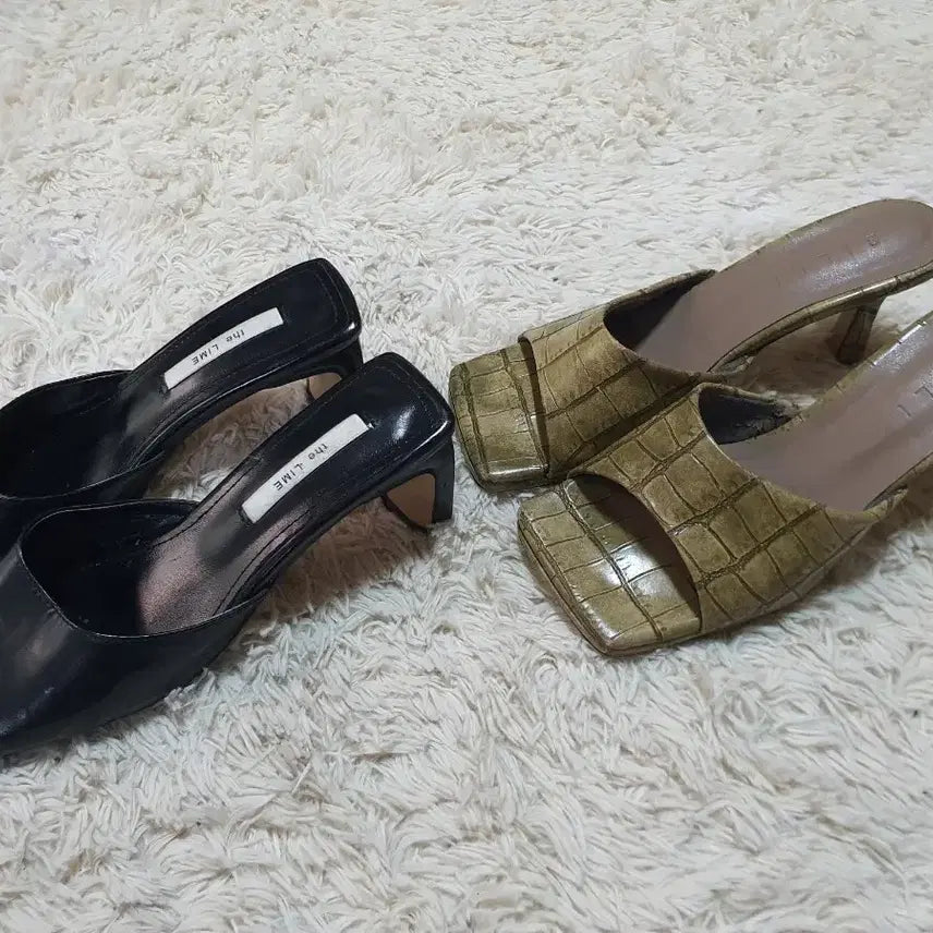 [BUNJANG] The Lime Black Mules &amp; Billie Khaki Crocodile Mules (Bundle Set) / 일괄가격/더라임 블랙 뮬과 빌리 카키 크로커다일 뮬 두 켤레예요사이즈는