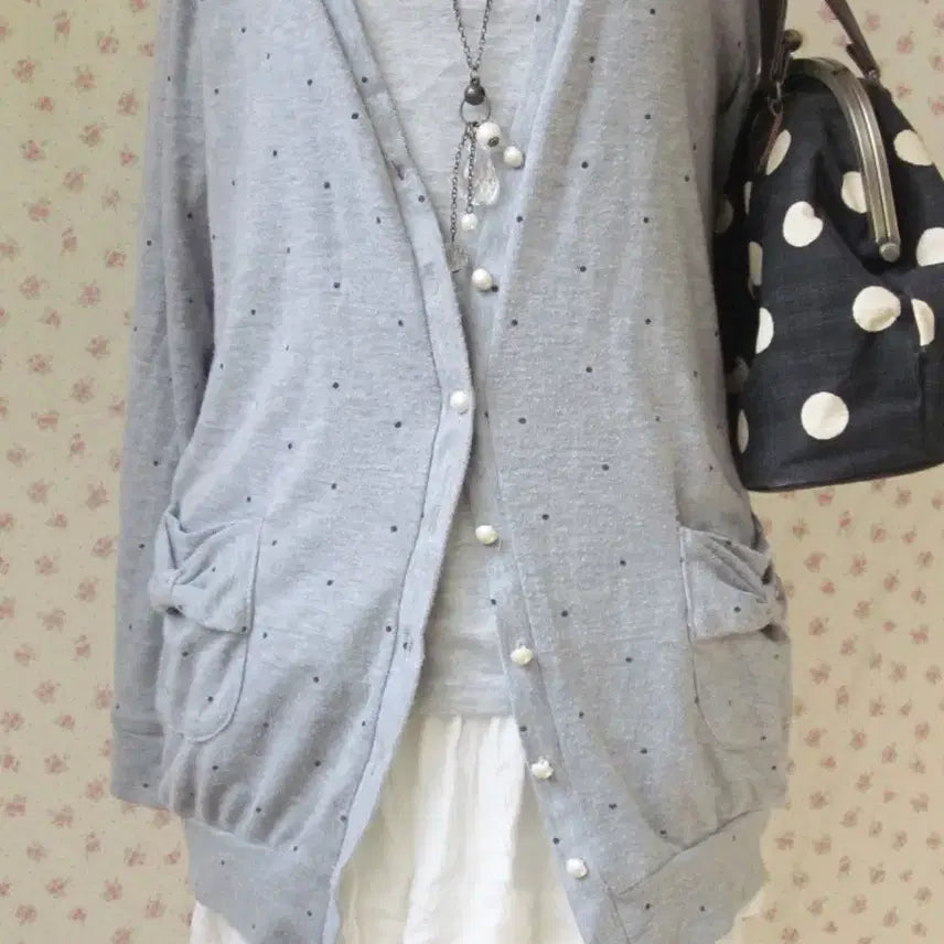 [BUNJANG] Disney Melange Grey Dot Cardigan / 디즈니 멜란지그레이 도트 가디건